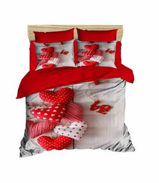 L'essentiel linge de maison Juego de Funda de Edredón Individual Blanco y Rojo